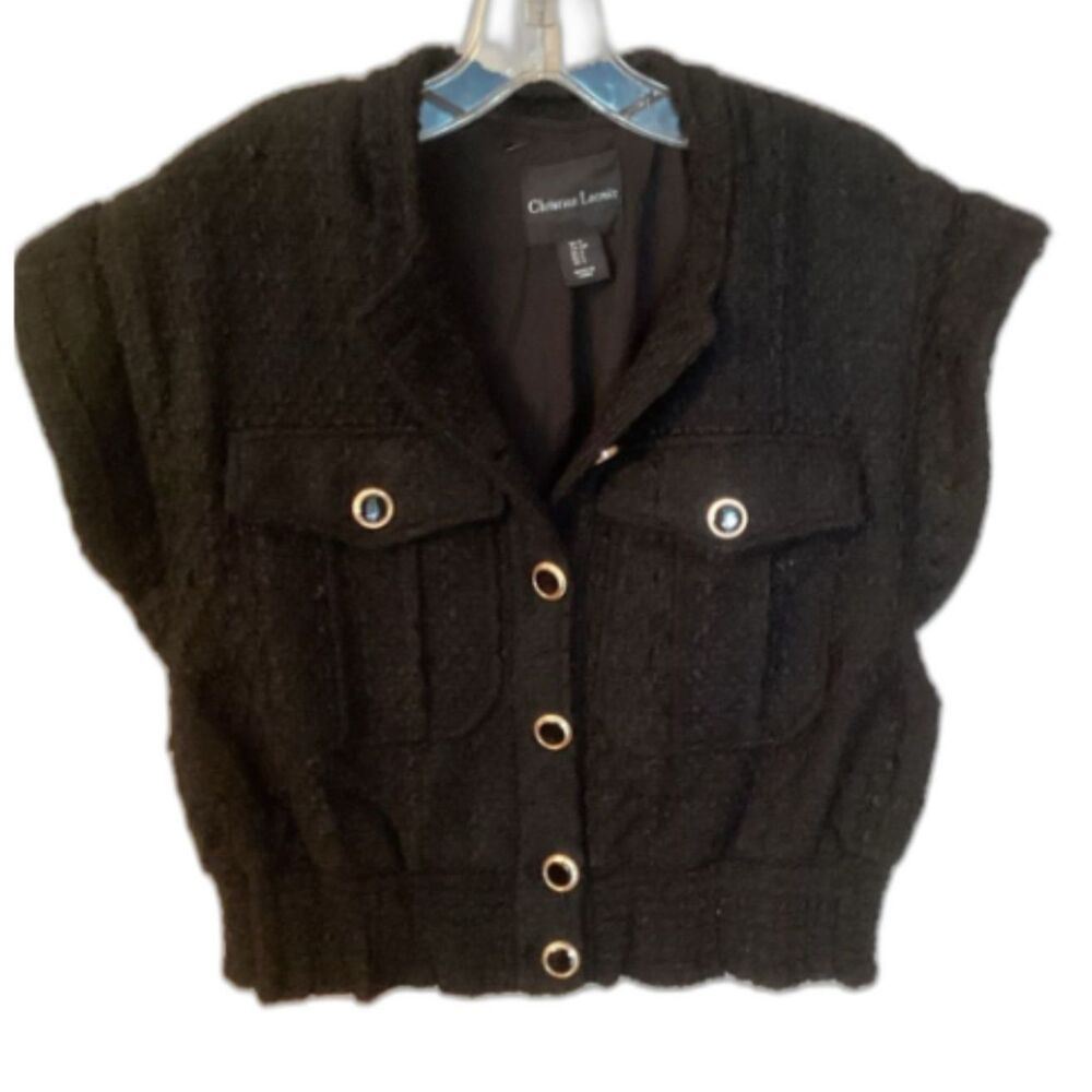 CHRISTIAN LACROIX SZ SMALL BLACK BOUCLE TWEED CROPPED VEST